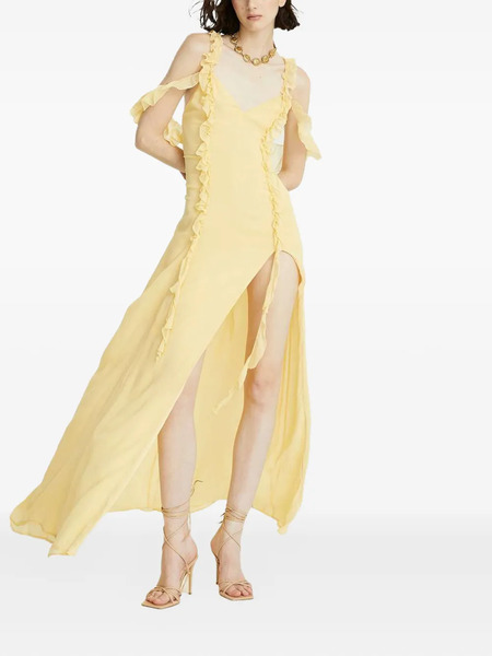  Celeste Ruffl-details V-neck Maxi Dress - Yellow 