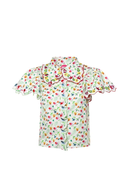  Celia B Top Sailing Scalloped Ruffled Shirt - White 