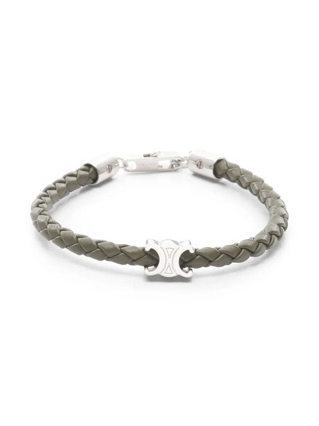  Celine Pre-owned 2020s Triomphe Braided Leather Bracelet - Dark Green, Silver 