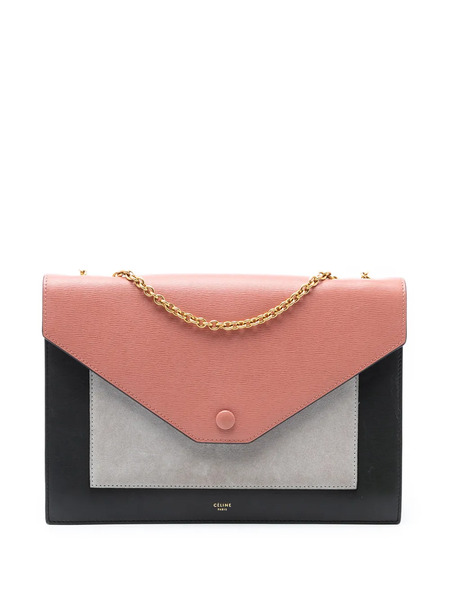  Celine Pre-owned 2015 Tricolor Leather And Suede Pocket Envelope Wallet On Chain Crossbody Bag - Black 