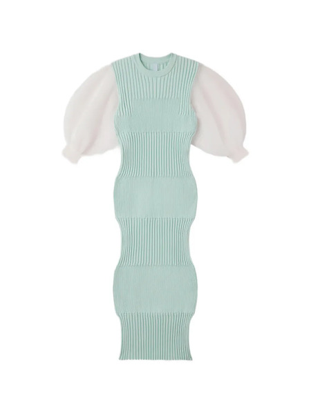  Cfcl Ribbed Puff-sleeve Midi Dress - Green 