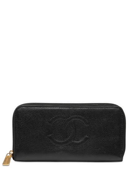  Chanel Pre-owned 1997-1999 Cc Caviar Zip Around Wallet Long Wallets - Black 