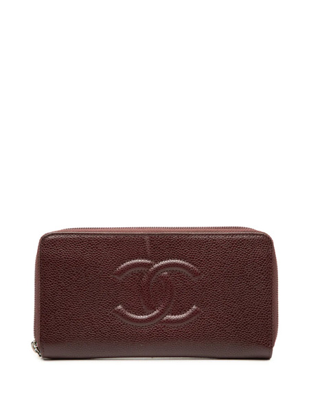  Chanel Pre-owned 2012 Cc Caviar Zip Around Wallet Long Wallets - Red 