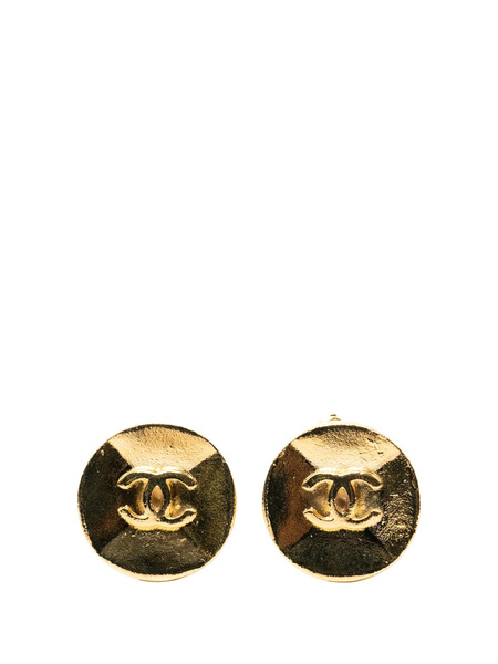  Chanel Pre-owned 1993 Cc Gold Plated Button Clip On Earrings Costume Earrings 