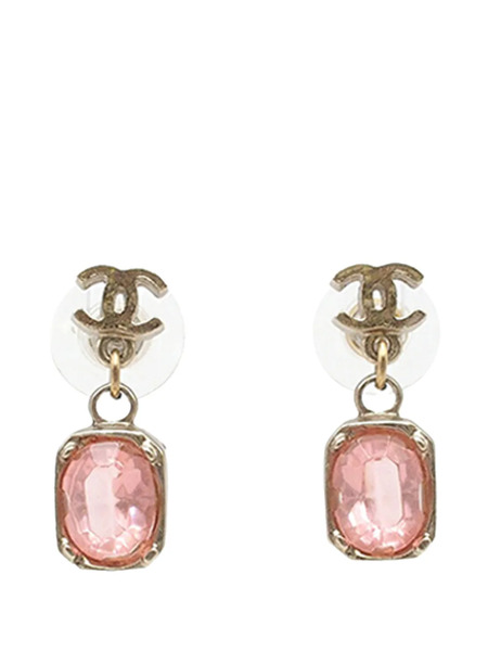  Chanel Pre-owned 2007 Cc Gold Plated Crystal Drop Push Back Earrings Costume Earrings 