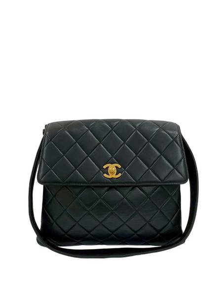  Chanel Pre-owned 1997-1999 Cc Quilted Lambskin Straight Flap Shoulder Bag - Black 