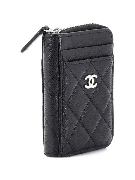  Chanel Pre-owned Cc Zip Coin Purse Quilted Caviar Card Holder - Black 