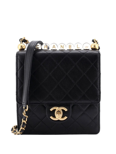  Chanel Pre-owned Chic Pearls Flap Bag Quilted Goatskin With Acrylic Beads Mini Crossbody Bag - Black 