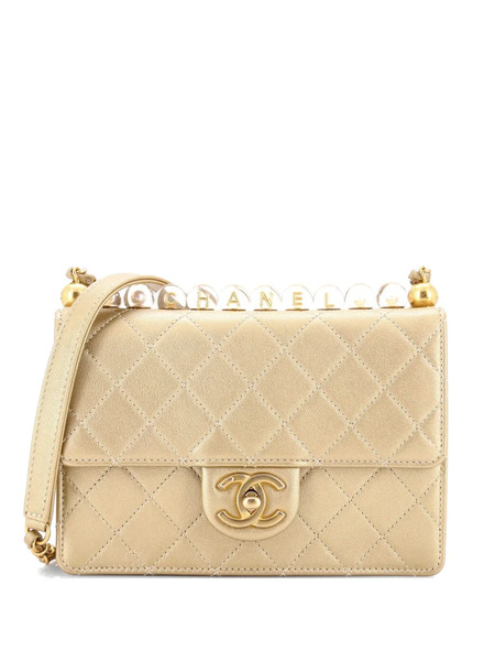  Chanel Pre-owned Chic Pearls Flap Bag Quilted Goatskin With Acrylic Beads Small Shoulder Bag - Gold 