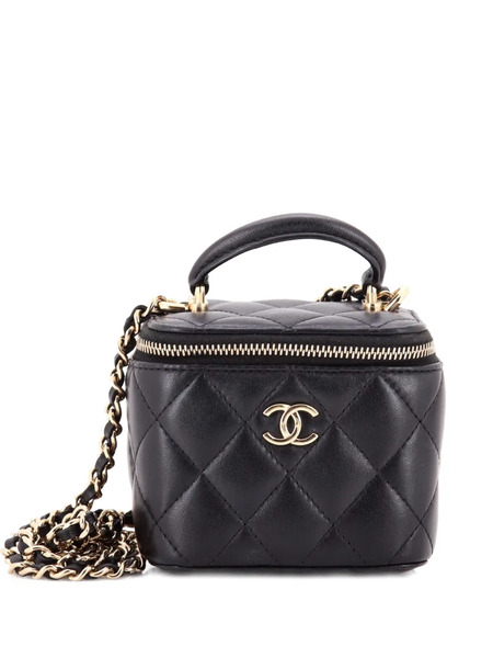  Chanel Pre-owned Classic Top Handle Vanity Case With Chain Quilted Lambskin Mini Crossbody Bag - Black 