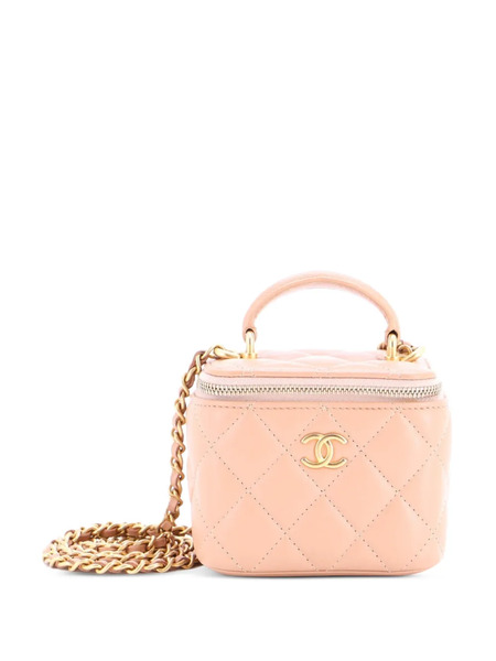  Chanel Pre-owned Classic Top Handle Vanity Case With Chain Quilted Lambskin Mini Crossbody Bag - Neutrals 
