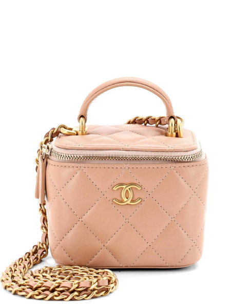  Chanel Pre-owned Classic Top Handle Vanity Case With Chain Quilted Lambskin Mini Crossbody Bag - Neutrals 