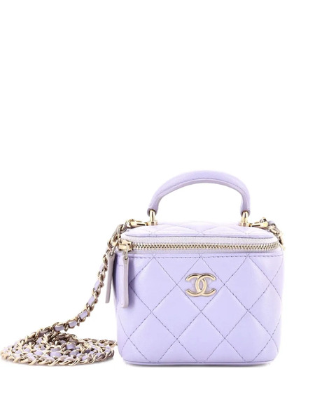  Chanel Pre-owned Classic Top Handle Vanity Case With Chain Quilted Lambskin Mini Crossbody Bag - Purple 