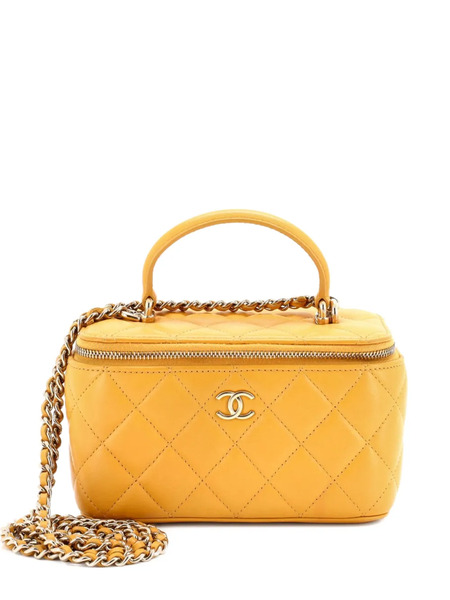  Chanel Pre-owned Classic Top Handle Vanity Case With Chain Quilted Lambskin Small Crossbody Bag - Yellow 
