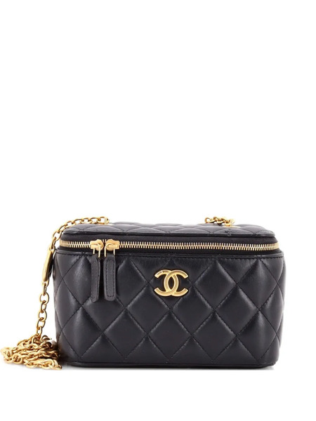  Chanel Pre-owned Classic Vanity Case With Resin Pearl Chain Quilted Lambskin Small Clutch Bag - Black 