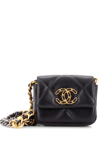  Chanel Pre-owned 19 Convertible Flap Coin Purse With Chain Quilted Lambskin Belt Bag - Black 