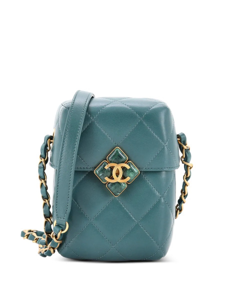  Chanel Pre-owned Diamond Lock Cc Phone Holder Crossbody Bag Quilted Lambskin Mini Shoulder Bag - Green 