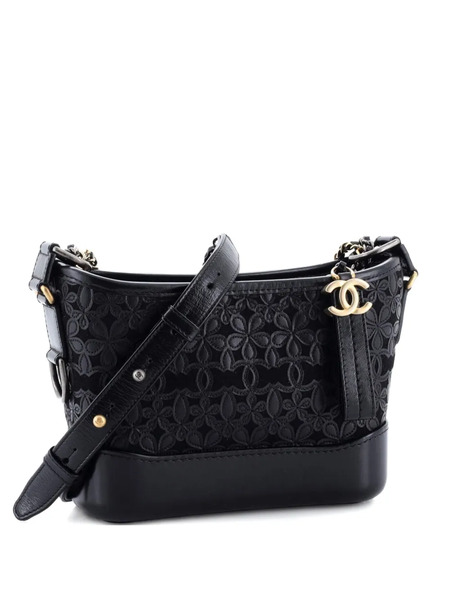  Chanel Pre-owned Gabrielle Hobo With Logo Handle Laser Cut Calfskin And Wool Felt Small Crossbody Bag - Black 