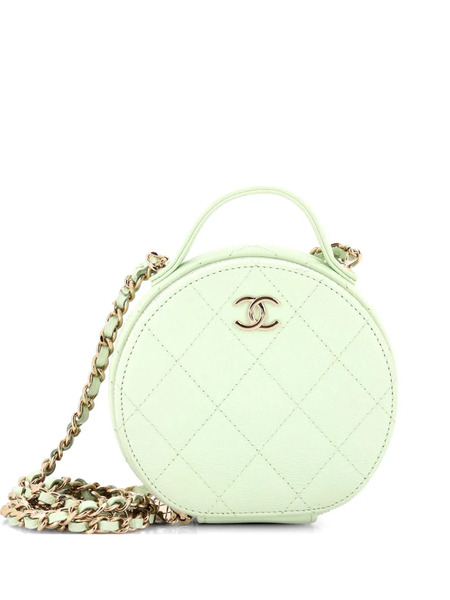  Chanel Pre-owned Handle With Care Round Vanity Case With Chain Quilted Caviar Small Crossbody Bag - Green 