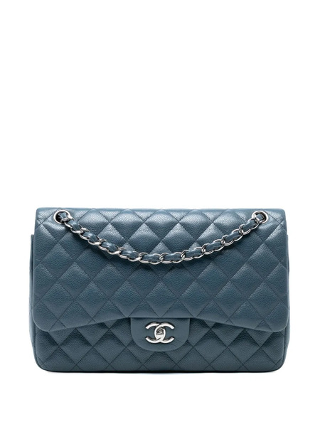  Chanel Pre-owned 2014 Jumbo Classic Caviar Double Flap Shoulder Bag - Blue 