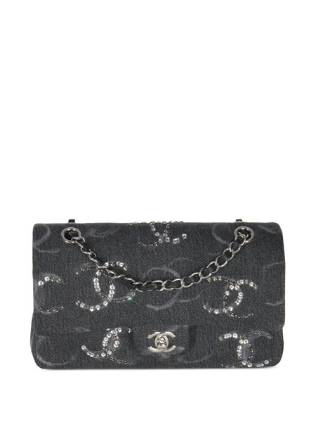  Chanel Pre-owned Medium Denim Sequin Cc Classic Double Flap Bag - Grey 