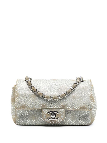  Chanel Pre-owned 2012-2013 Mini Rectangular Iridescent Calfskin Strass Embellished Single Flap Crossbody Bag - Brown 