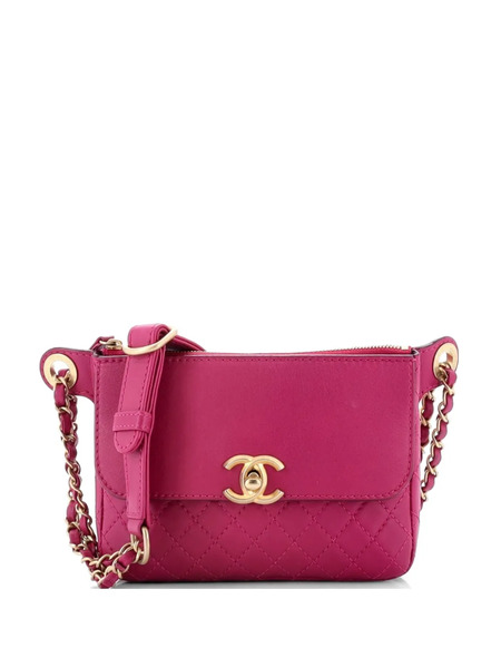  Chanel Pre-owned Multi Pouching Flap Waist Bag With Coin Purse Quilted Calfskin With Tweed Belt Bag - Pink 