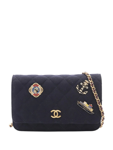  Chanel Pre-owned 2018-2019 Paris Hamburg Cc Quilted Wool Charms Wallet On Chain Crossbody Bag - Blue 