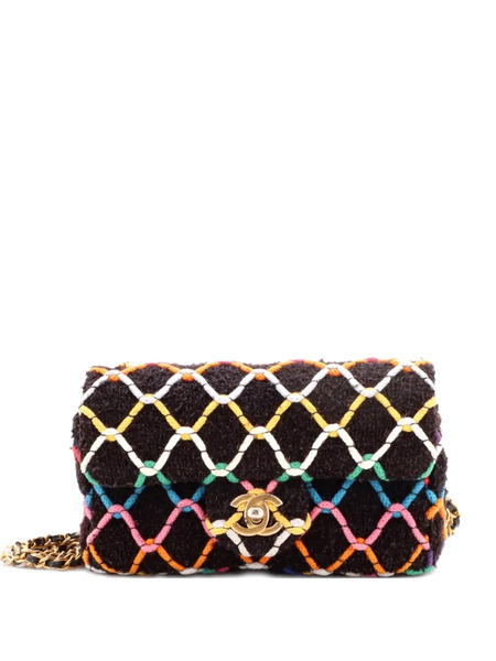  Chanel Pre-owned Pearl Crush Flap Bag Quilted Tweed Mini Shoulder Bag - Black 