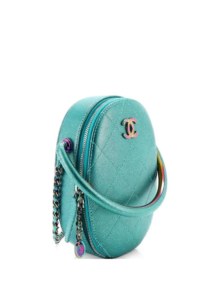  Chanel Pre-owned Top Handle Oval Vanity Case With Chain Quilted Iridescent Caviar With Gradient Hardware Crossbody Bag - Blue 