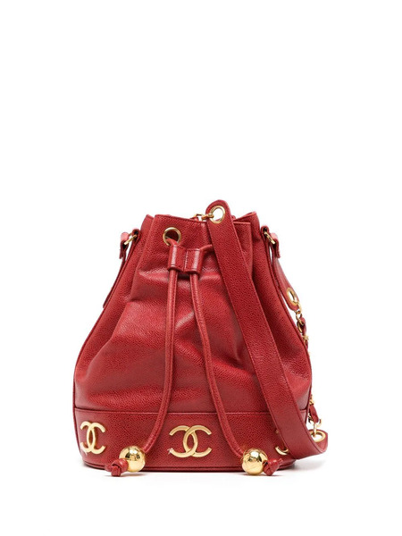  Chanel Pre-owned 1992 Triple Cc Drawstring Bucket Bag - Red 
