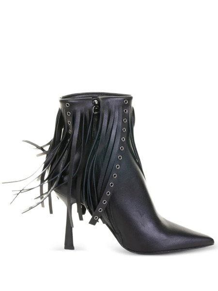  Chantal 90mm Fringed-detail Leather Ankle Boots - Black 