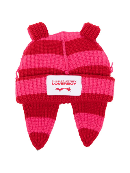  Charles Jeffrey Loverboy Chunky Rabbit Striped Beanie Hat - Red 