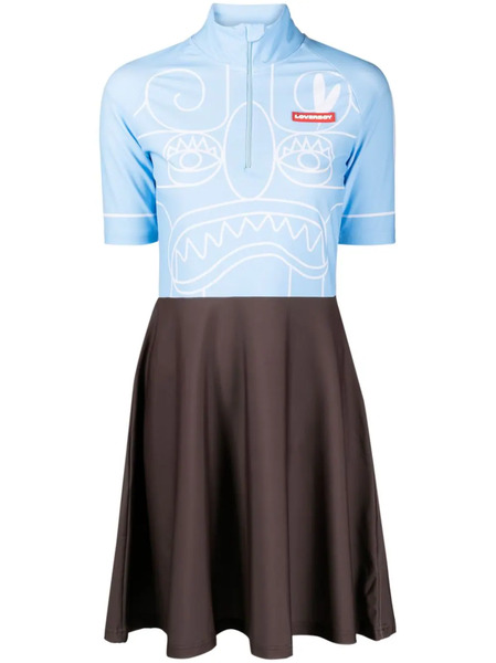  Charles Jeffrey Loverboy Face-print Flared Minidress - Blue 