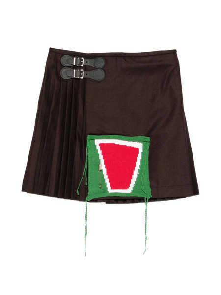  Charles Jeffrey Loverboy Pleated Knit-patch Kilt Mini Skirt - Brown 