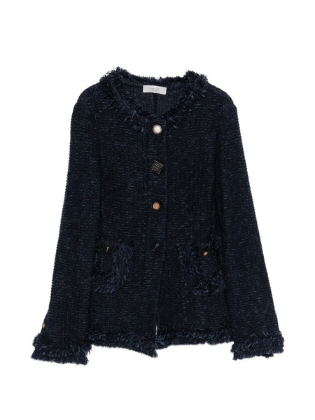  Charlott Frayed-detail Buttoned Cardigan - Blue 