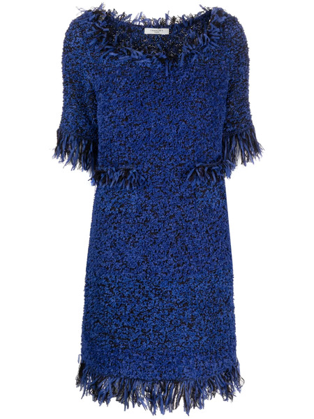  Charlott Fringe-trim Three-quarter Sleeve Dress - Blue 