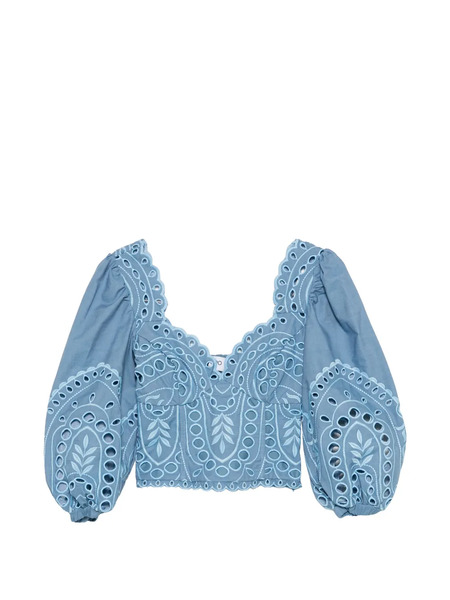  Charo Ruiz Ibiza Bass Laced Puffed-sleeve Top - Blue 