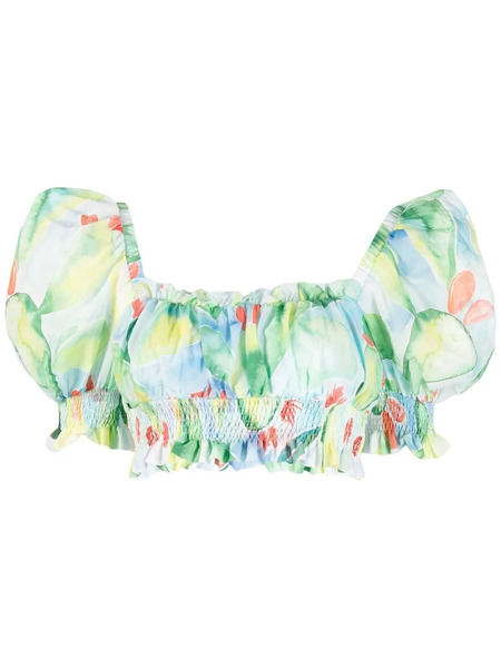  Charo Ruiz Ibiza Graphic-print Ruffled Crop Top - Blue 