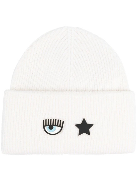  Chiara Ferragni Eye-motif Ribbed Beanie - White 