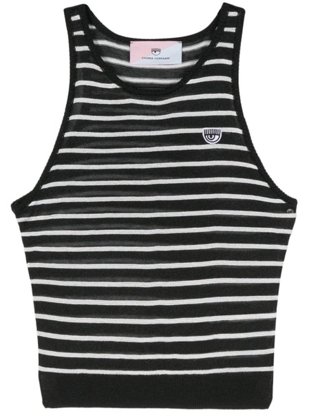  Chiara Ferragni Eyelike-patch Striped Sleeveless Top - Black 