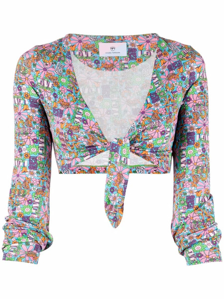  Chiara Ferragni Floral-print Cropped Wrap Top - Pink 
