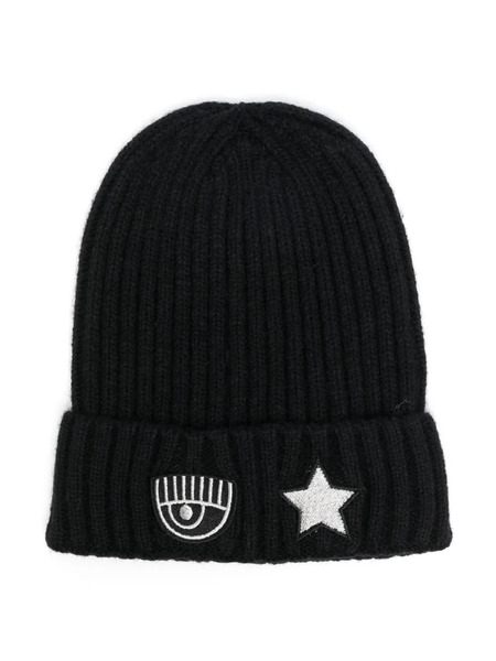  Chiara Ferragni Kids Eyelike Logo-appliqué Beanie - Black 