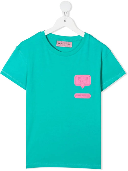  Chiara Ferragni Kids Eyelike Patch Cotton T-shirt - Green 