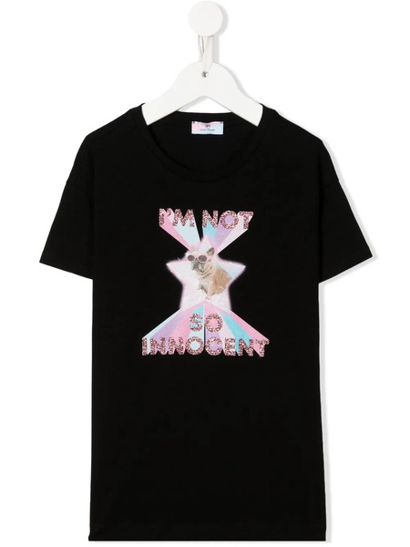  Chiara Ferragni Kids Glitter Slogan T-shirt - Black 
