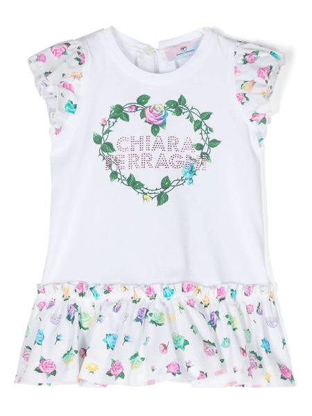  Chiara Ferragni Kids Rhinestone-logo Dress - White 