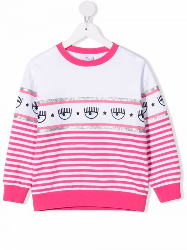  Chiara Ferragni Kids Striped Cotton Sweatshirt - Pink 