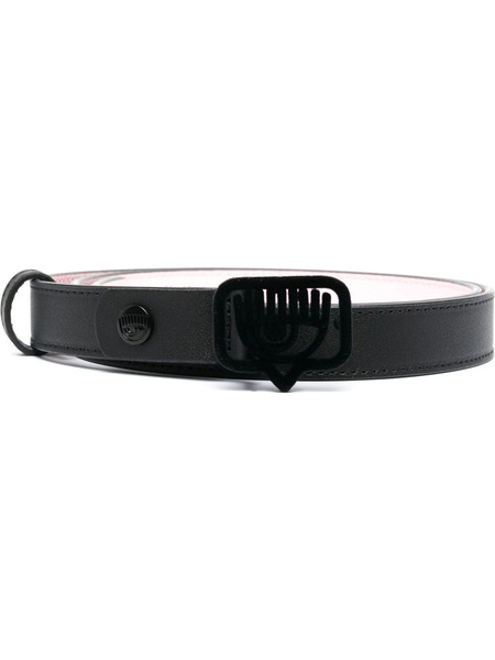  Chiara Ferragni Logo Buckle Leather Belt - Black 