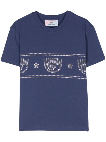  Chiara Ferragni Logomania-stud Cotton T-shirt - Blue 