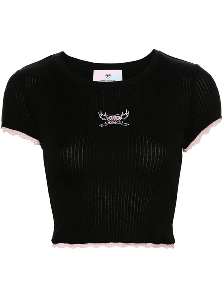  Chiara Ferragni Punk Logo-print Ribbed Top - Black 